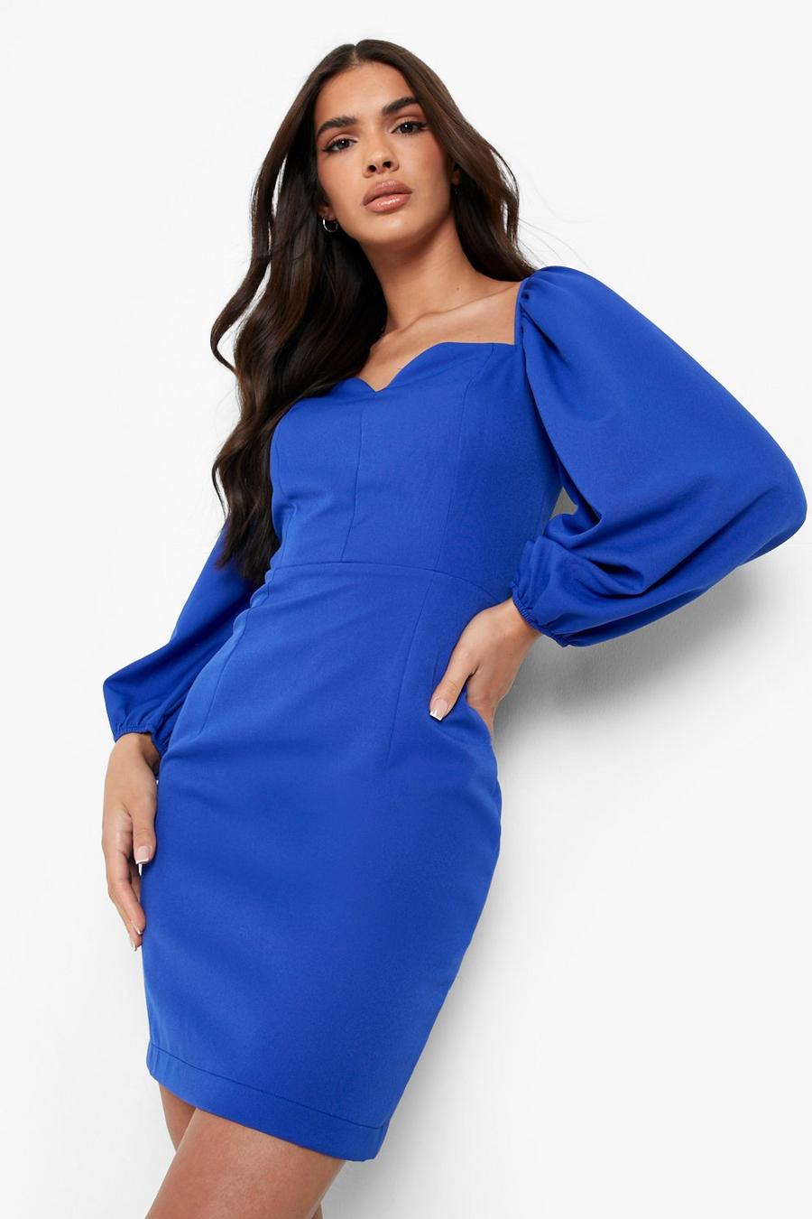 Bright blue Sweetheart Puff Sleeve Woven Shift Dress image number 1