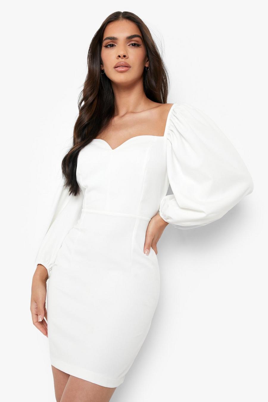 Ivory Sweetheart Puff Sleeve Woven Shift Dress image number 1