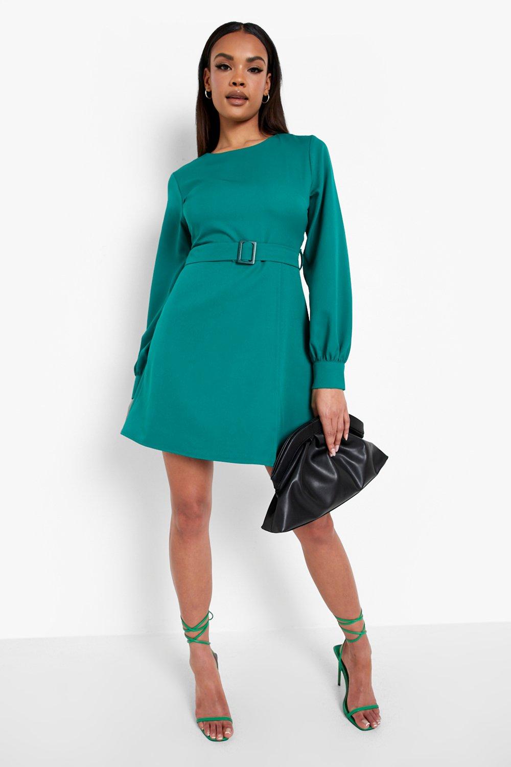 Emerald green dress boohoo best sale