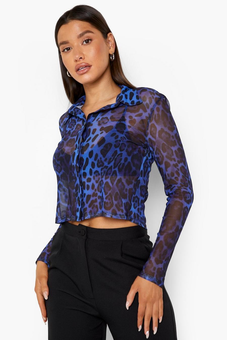 Blue Leopard Print Mesh Shirt image number 1