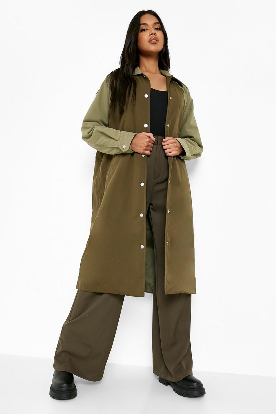 Khaki Padded Contrast Trench Coat image number 1