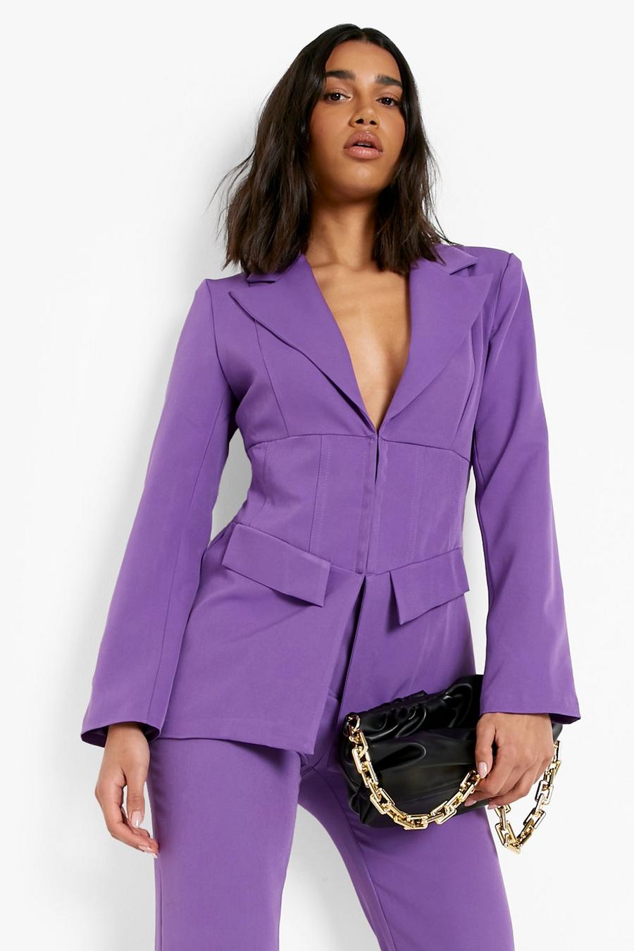 Blazer de costume effet corset à revers crantés, Purple image number 1