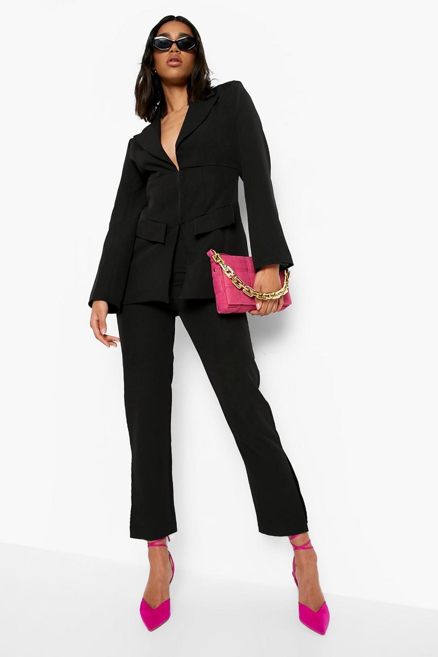Black nero Tailored Slim Fit Split Side Trousers  image number 1