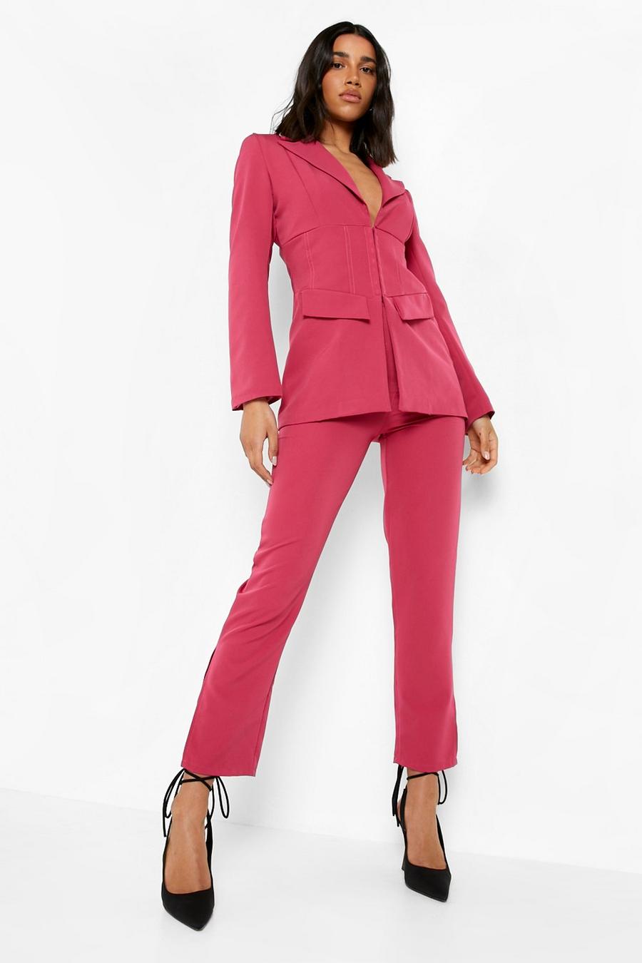 Hot pink Tailored Slim Fit Split Side Pants image number 1
