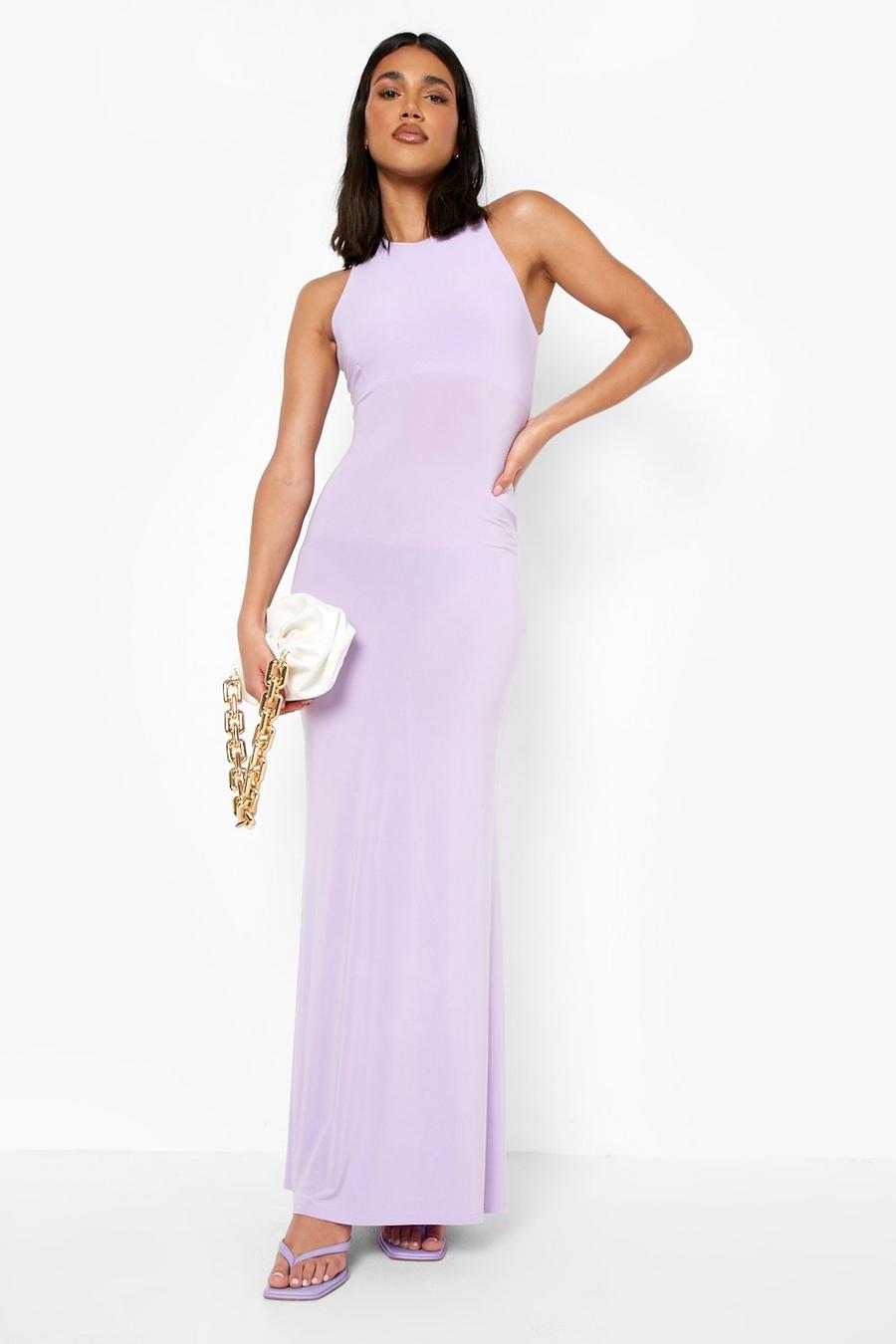Lilac Slinky Fishtail Open Back Maxi Dress image number 1