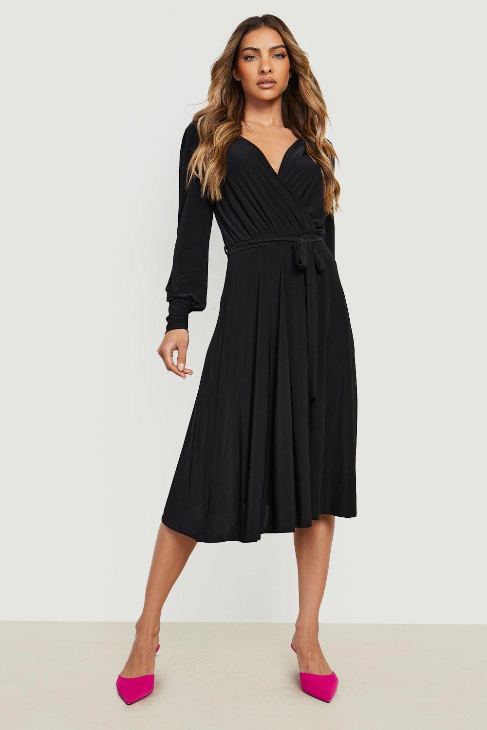 Black slinky wrap store dress