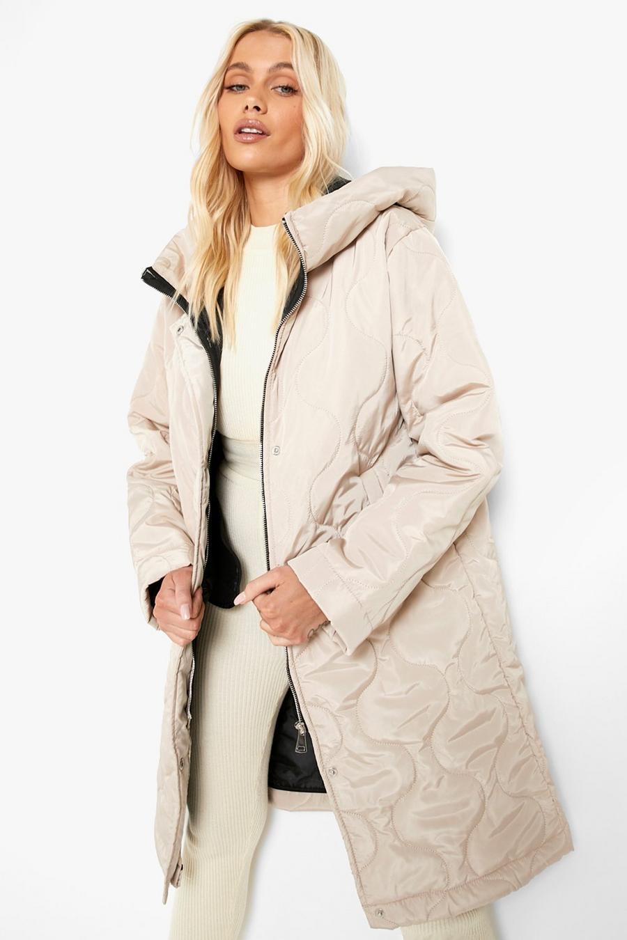 Stone beige Onion Quilt Hooded Jacket
