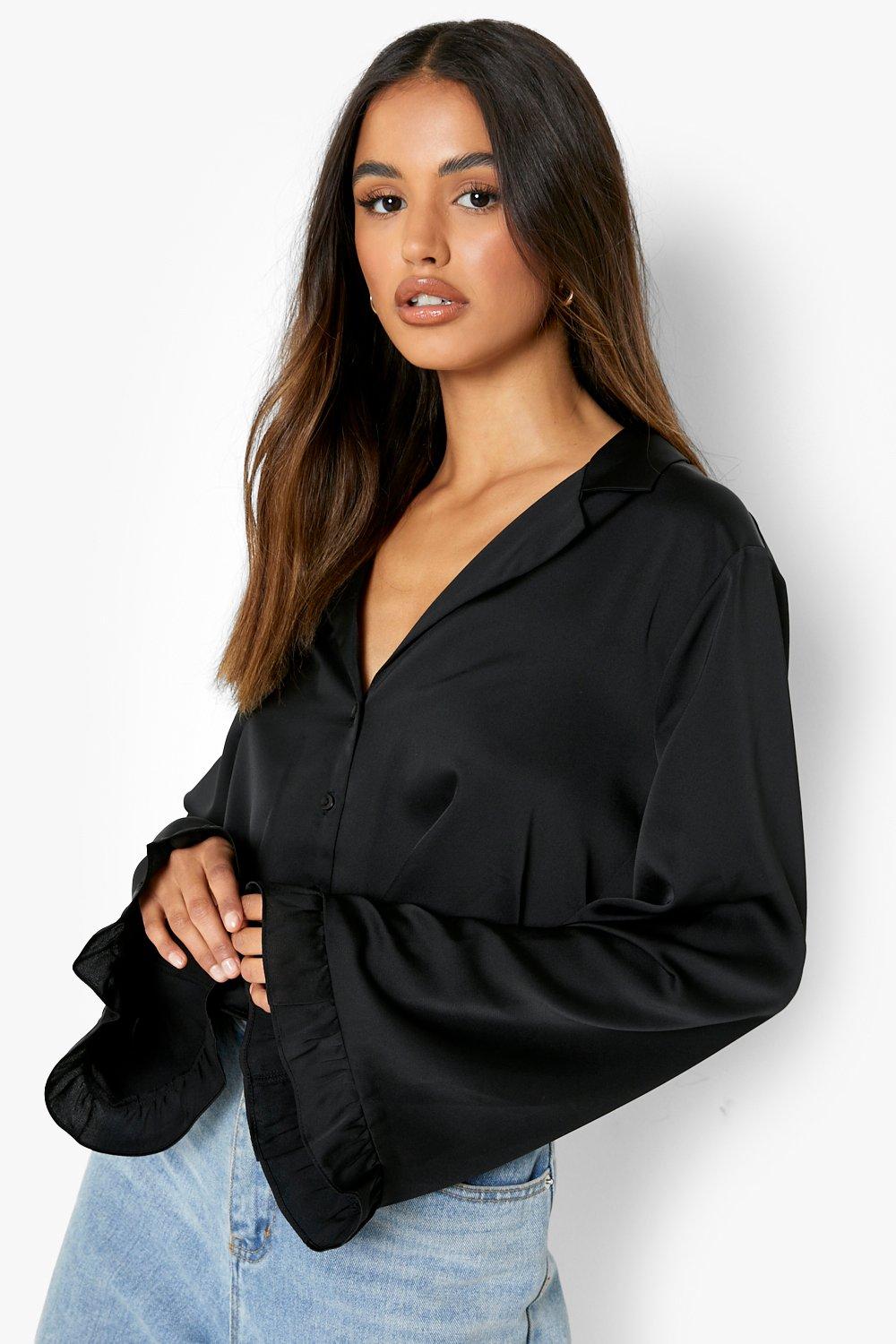 Satin Flare Sleeve Boxy Shirt