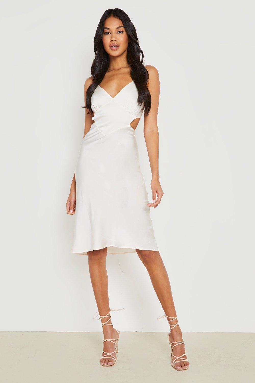 Satin Cut Out Midi Slip Dress