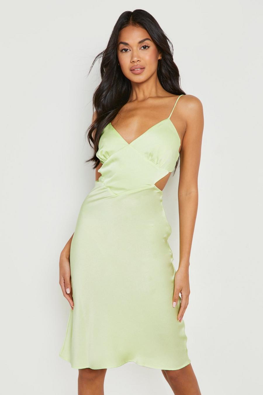 Lime green Satin Cut Out Midi Slip Dress