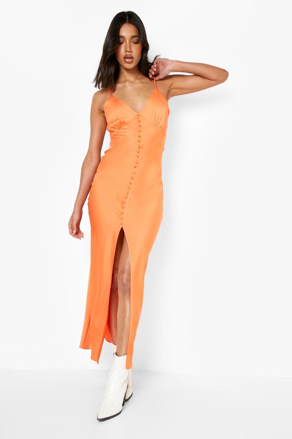 Satin Button Down Maxi Slip Dress boohoo