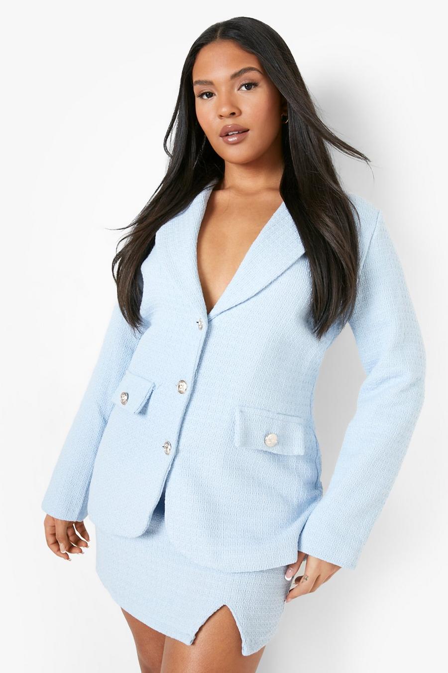 Baby blue Plus Boucle Double Breasted Blazer image number 1