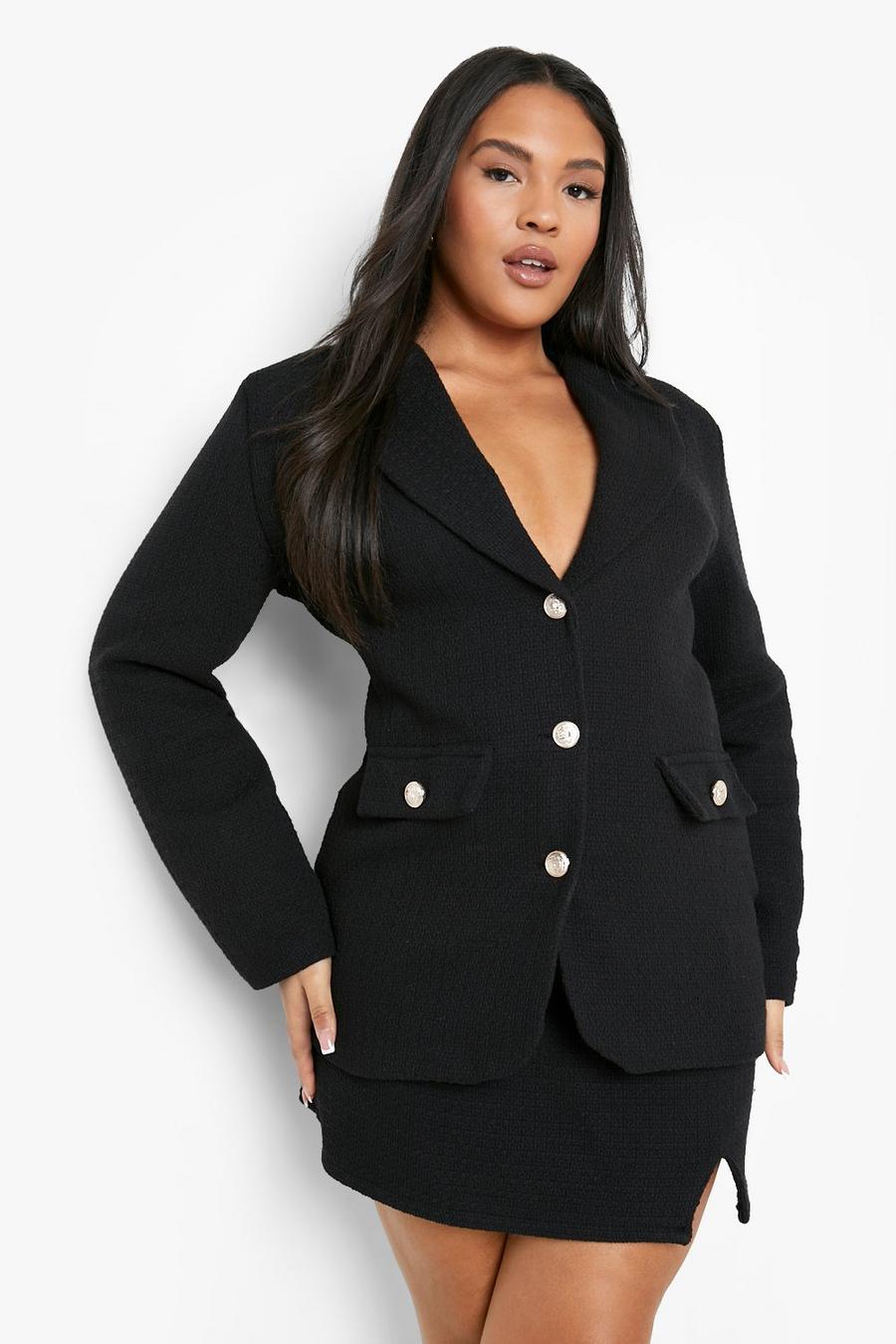 Black Plus Boucle Double Breasted Blazer image number 1