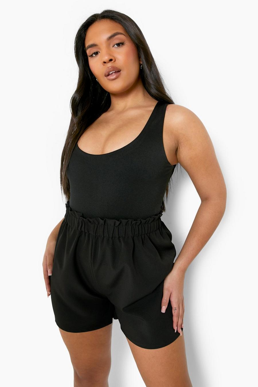 Black Plus Ruched Waist Tailored Shorts image number 1