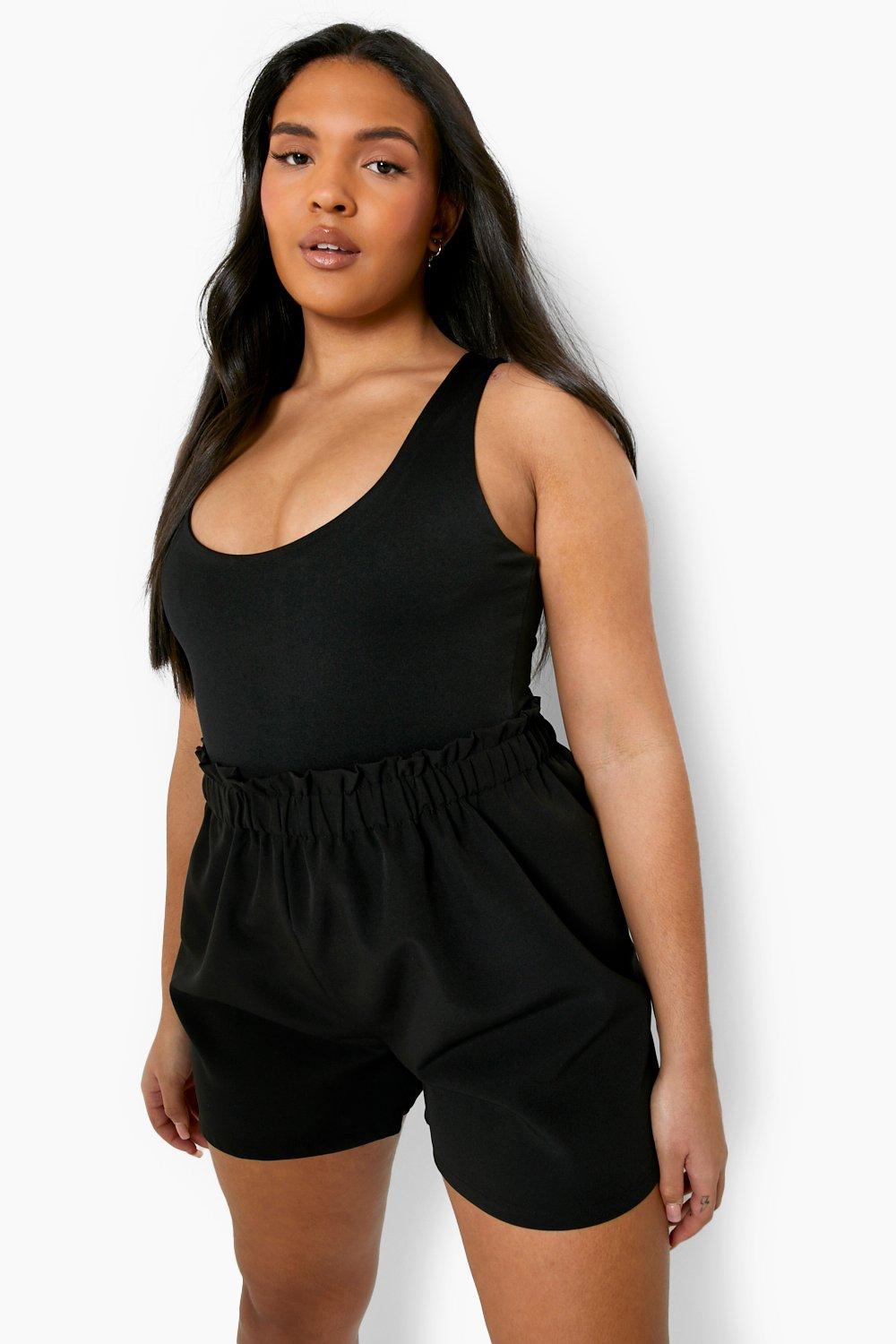Black Plus Ruched Waist Tailored Shorts