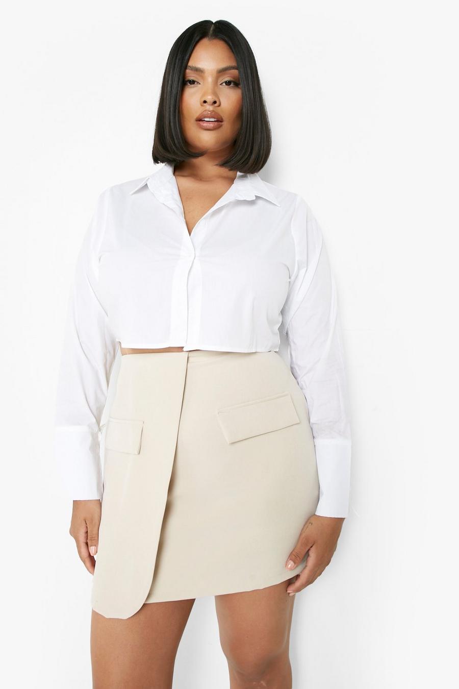 Cream white Plus Tailored Utility Pocket Mini Skirt