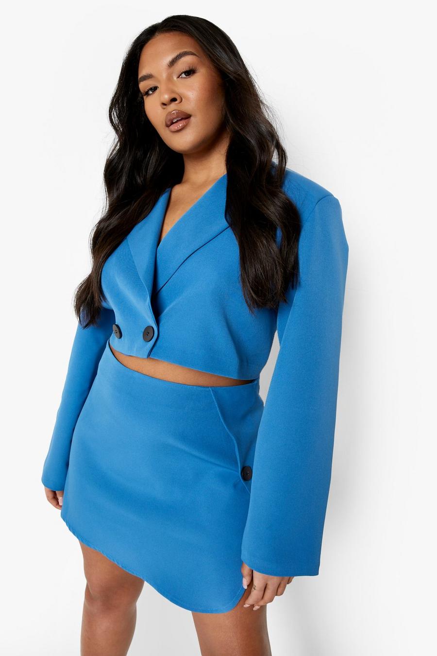 Blue Plus Tailored Crop Button Blazer