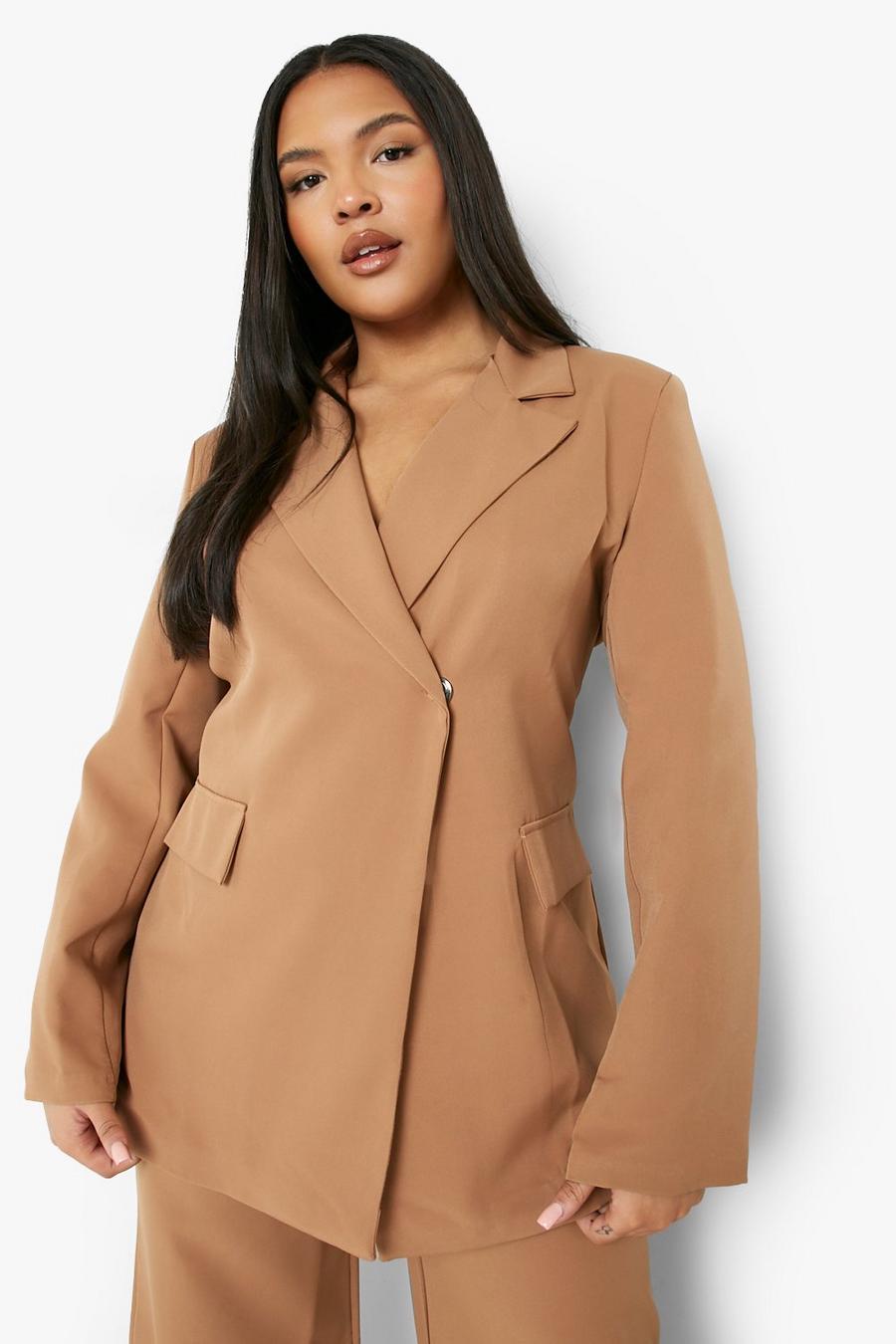 Camel Plus Relaxed Fit Wrap Blazer image number 1