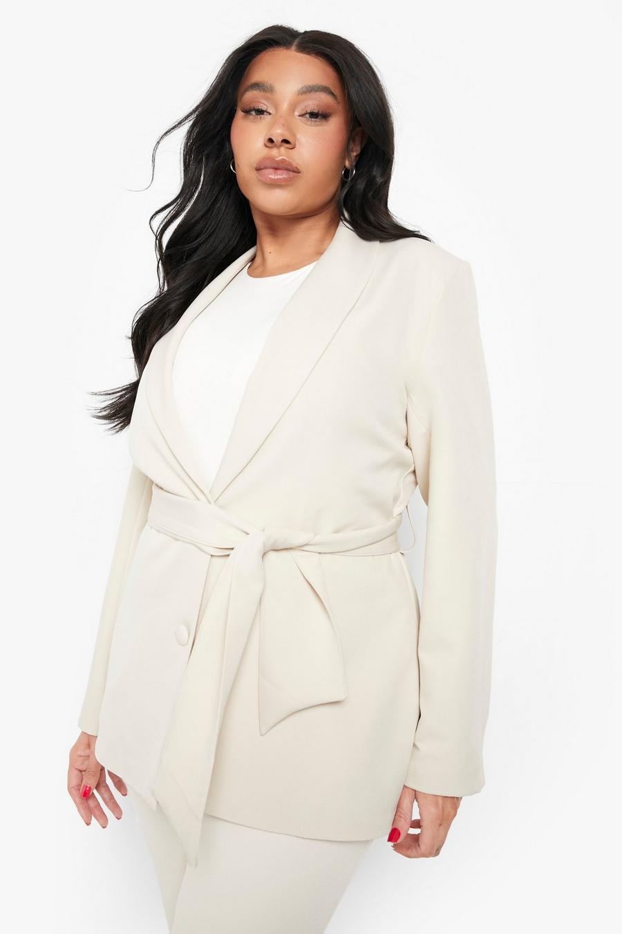 Ecru Plus Sash Belted Blazer image number 1