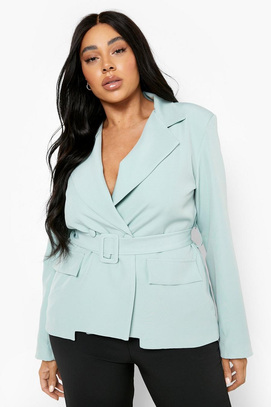 Sage Plus Double Breasted Belted Blazer image number 1