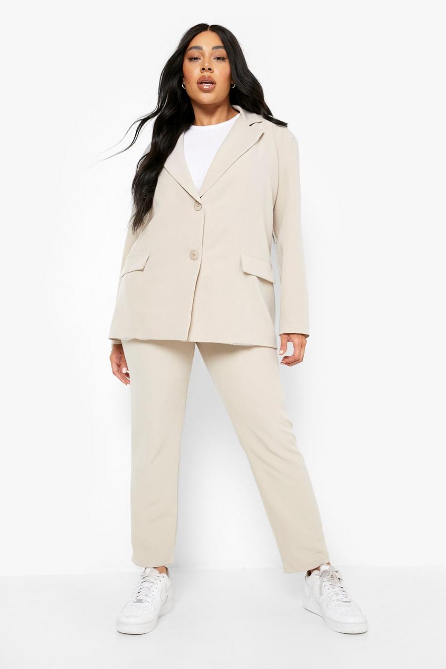 Grande taille - Ensemble avec blazer oversize et pantalon skinny, Stone beige image number 1