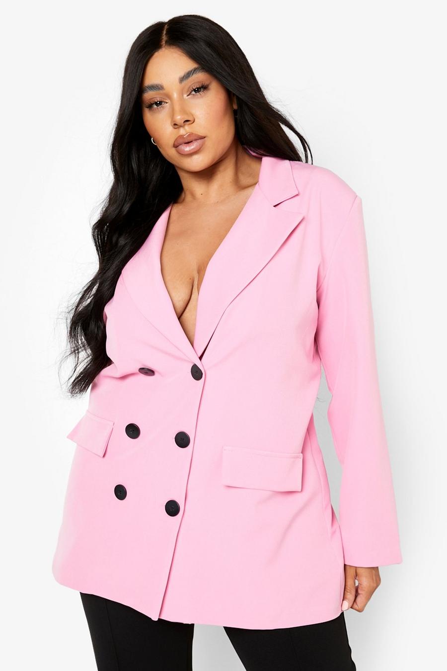 Pink Plus Oversized Contrasterende Blazer Met Knoop Detail image number 1