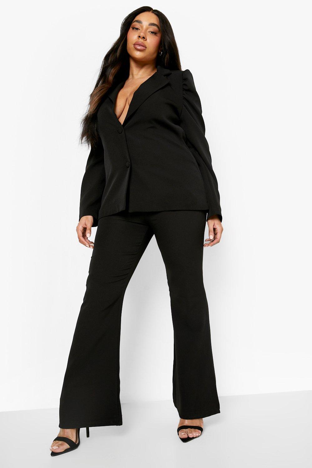 Black Plus Self Belted Tailored Fit & Flare Trouser