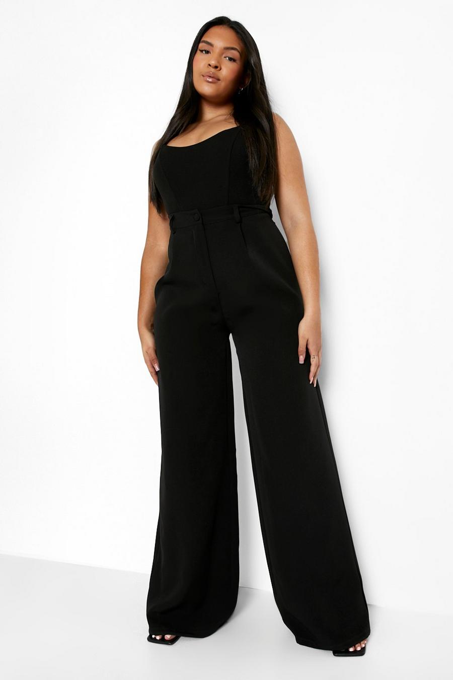 Black Plus Super Wide Leg Tailored Trousers image number 1