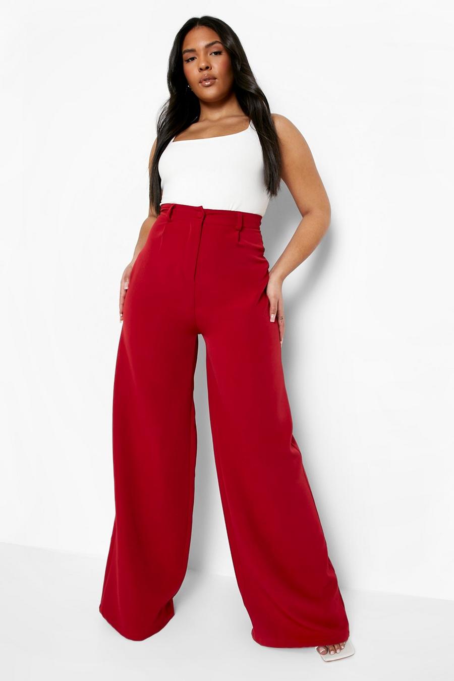 Dark red Plus Super Wide Leg Tailored Trousers image number 1