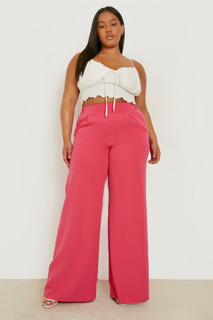 Bright pink Plus Super Wide Leg Tailored Pants image number 1