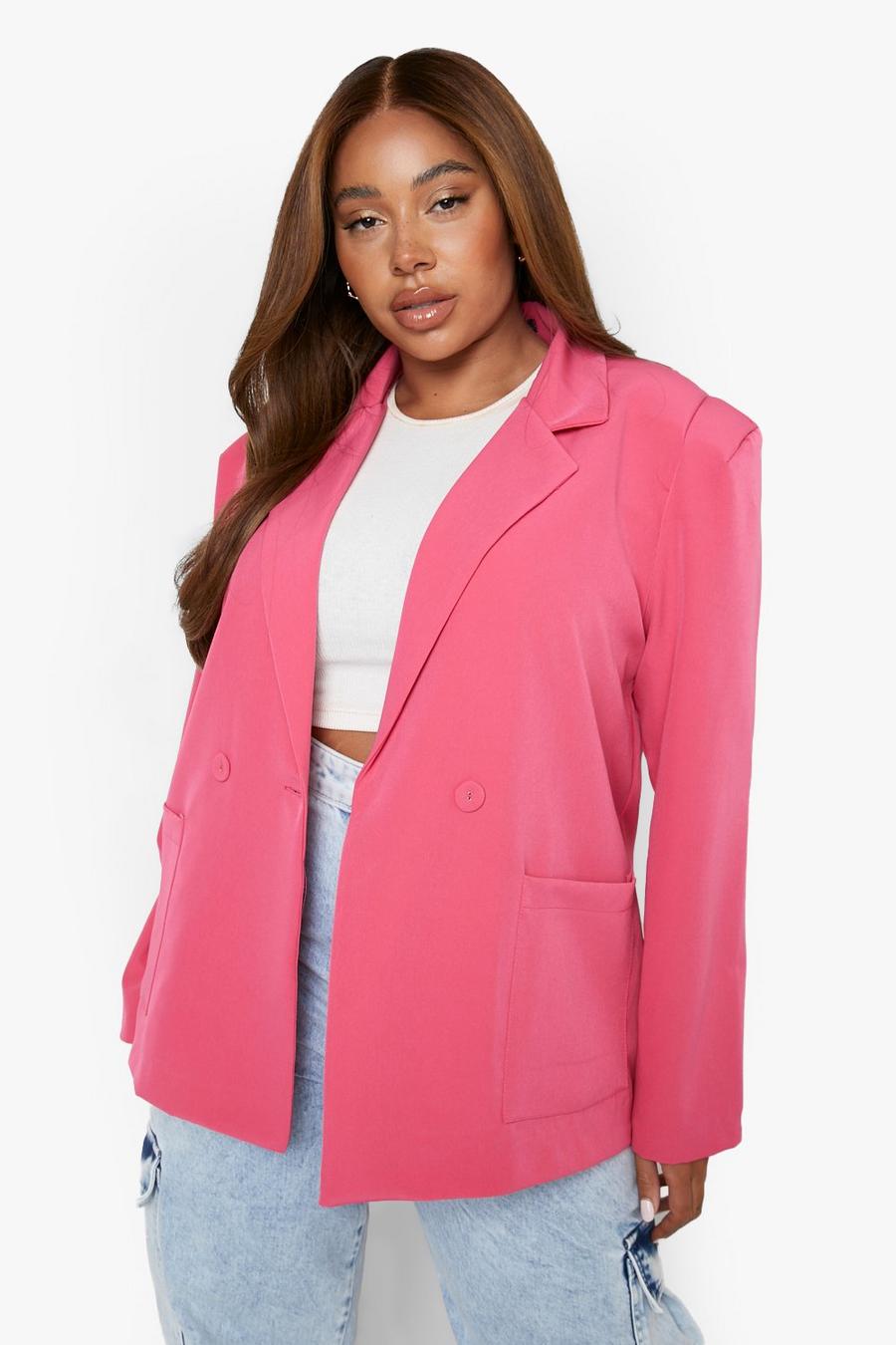 Bright pink Plus Power Shoulder Oversized Blazer image number 1