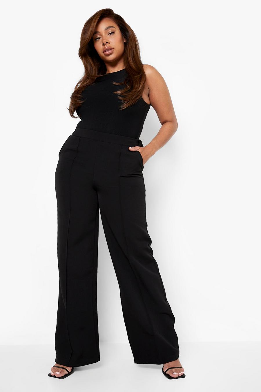 Black Plus Pintuck Wide Leg Tailored Trousers image number 1