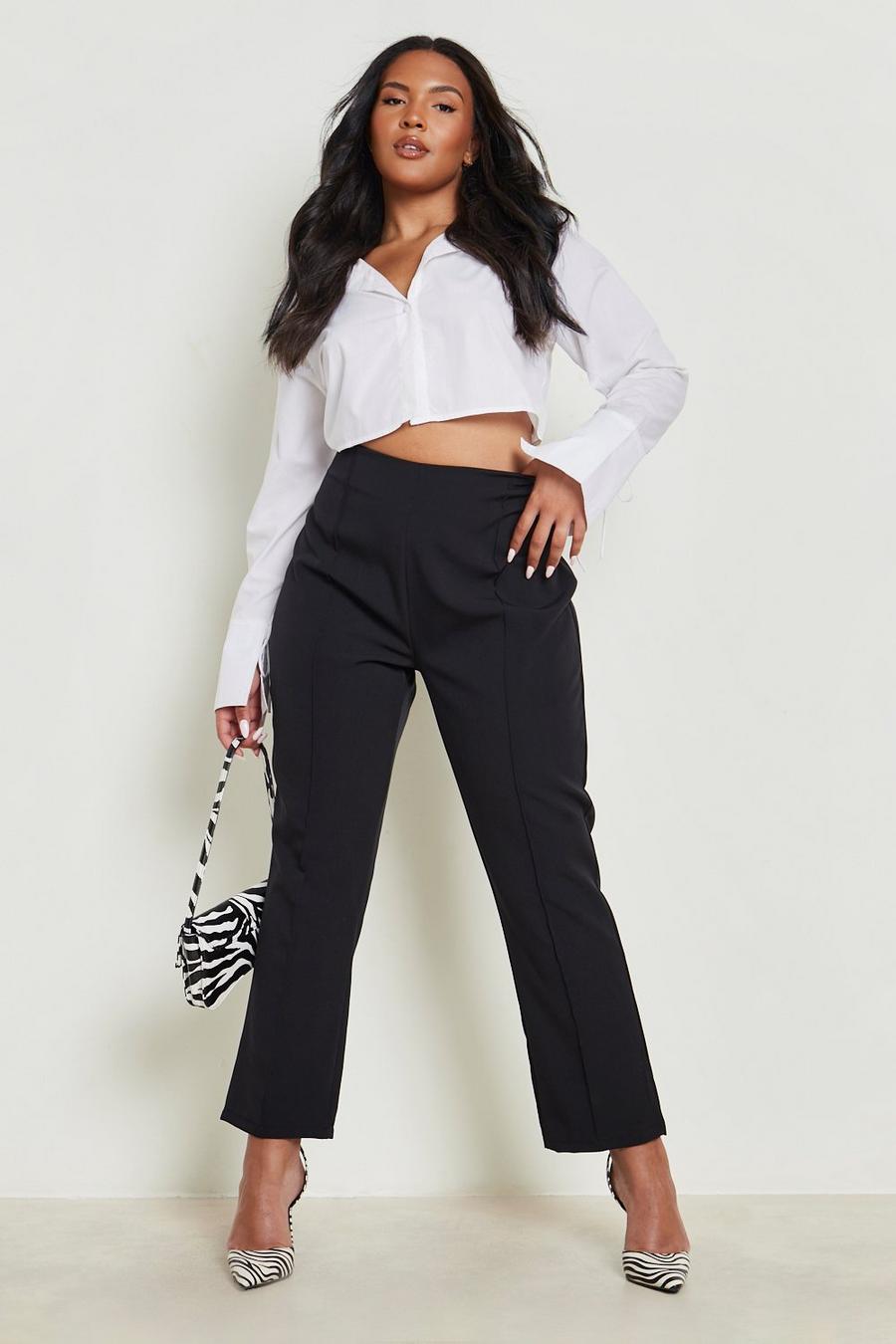 Black Plus Pintuck Ankle Grazer Trousers image number 1