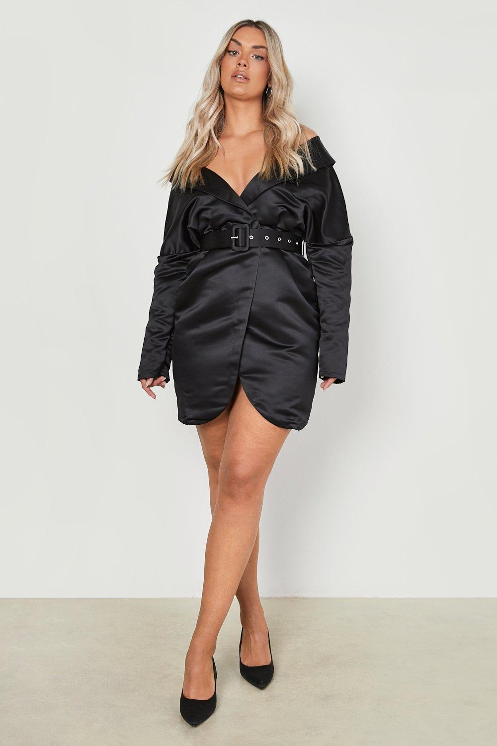 Black off the shoulder blazer dress sale