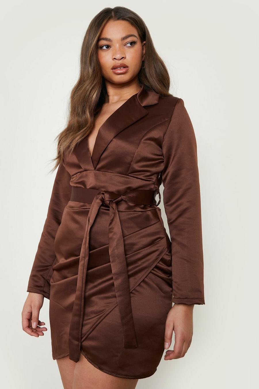 Chocolate Plus Satin Belted Blazer Dress image number 1
