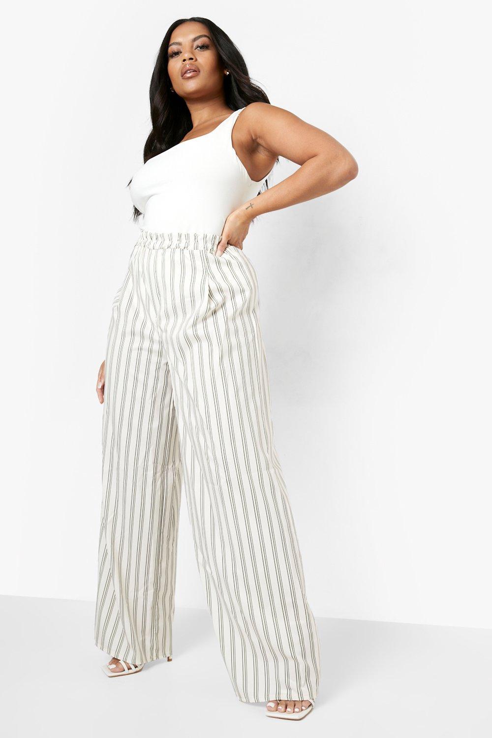 Plus Stripe Wide Leg Satin Pants