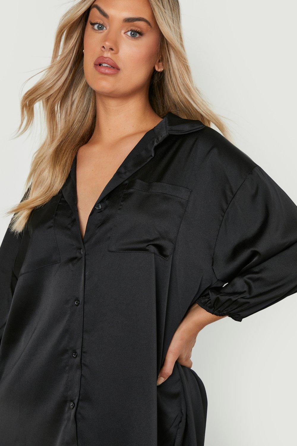 black silky shirt dress