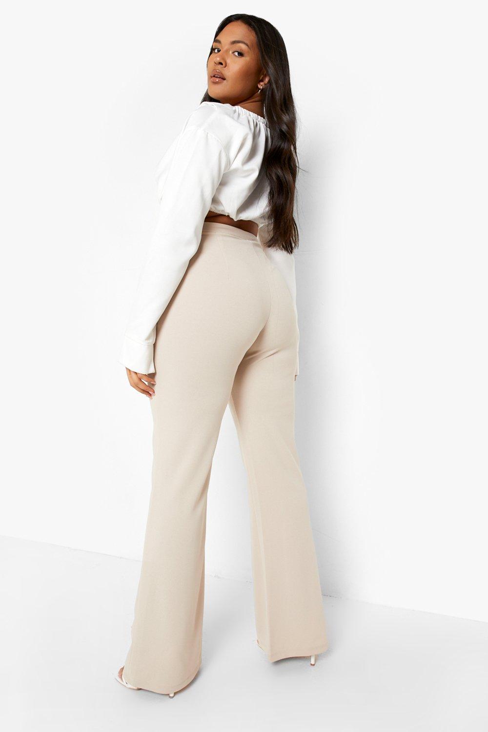 Cream high waisted pleated stretch Women Dress Pants