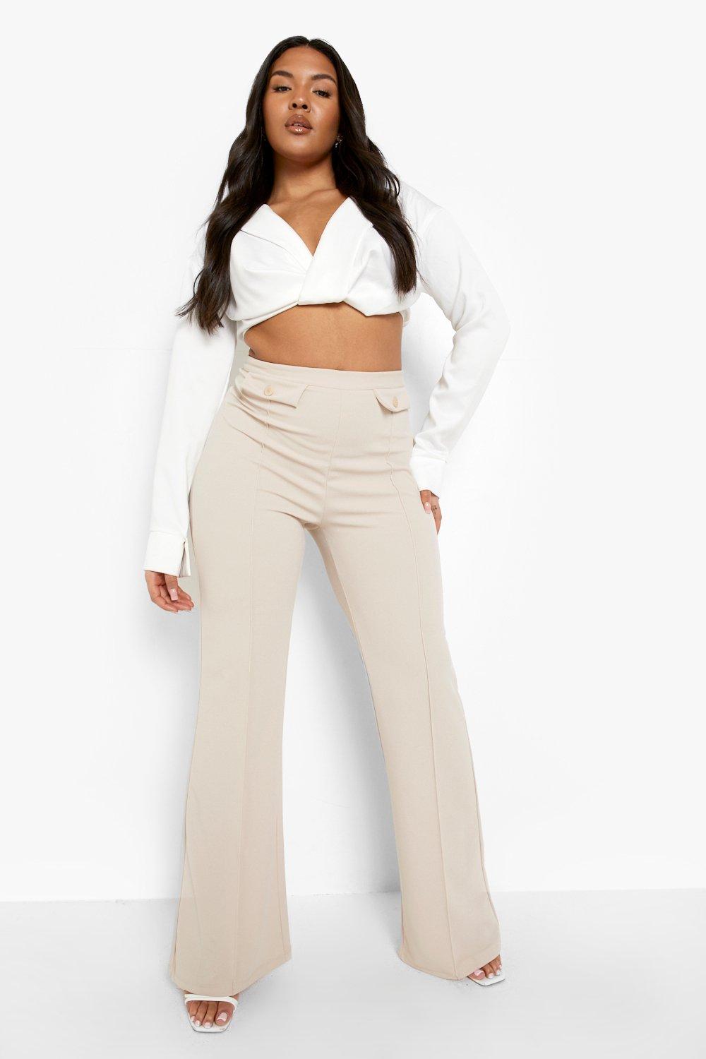 Wholesale Womens Plus Size Asymmetrical Button Waist Flare Pants - Kha –  S&G Apparel