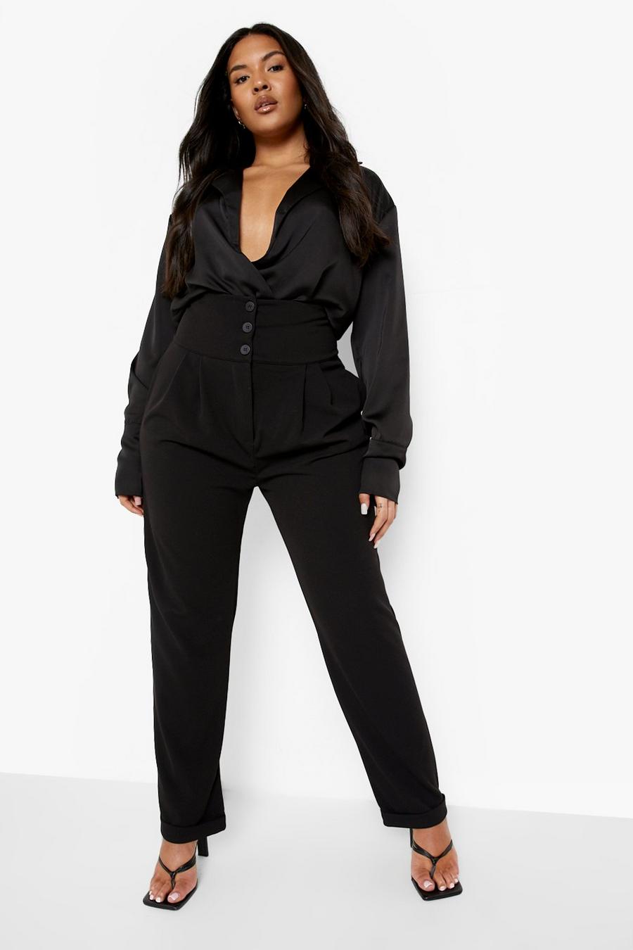 Black Plus Deep Waistband Pintuck Trousers image number 1
