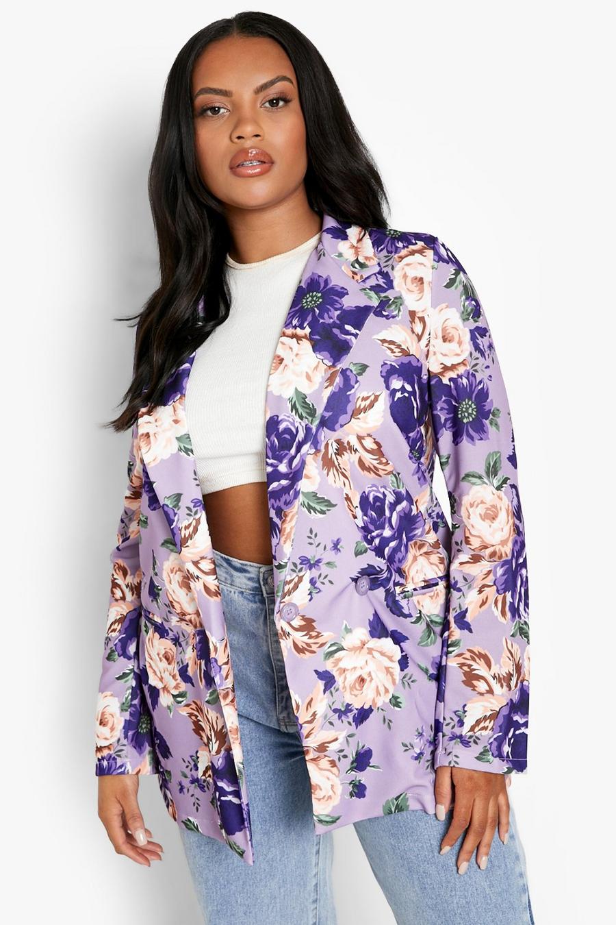 Lilac Plus Floral Double Breasted Oversized Blazer image number 1