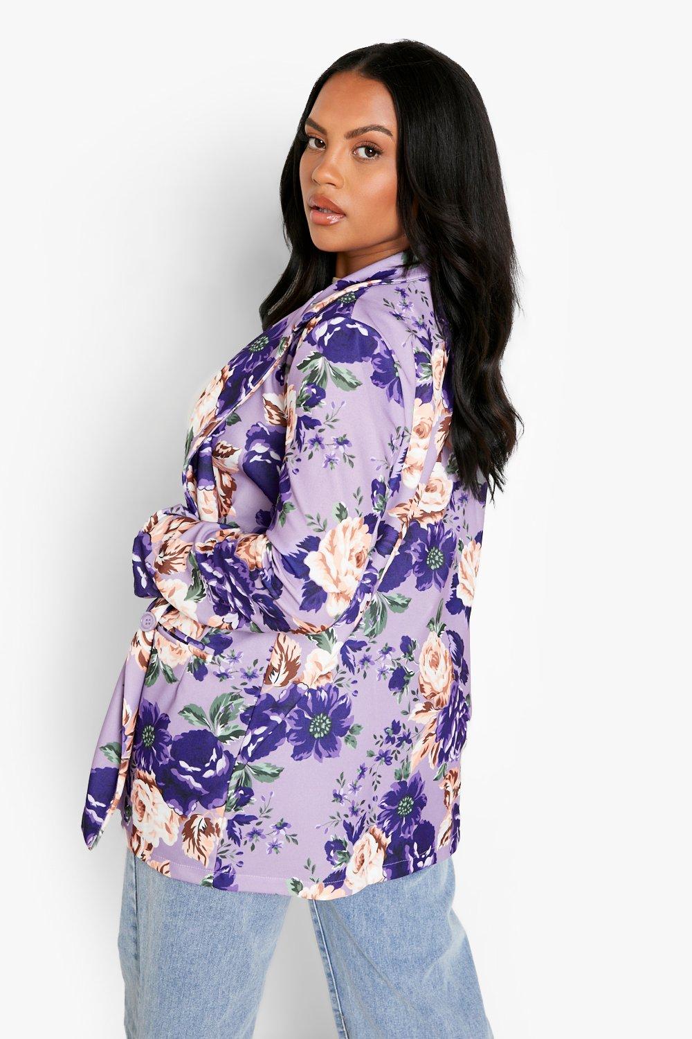 Plus Floral Double Breasted Oversized boohoo