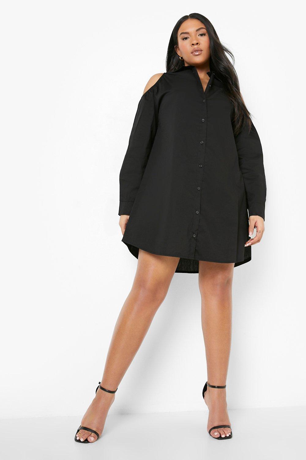 Plus Poplin Cold Shoulder Shirt Dress boohoo NO