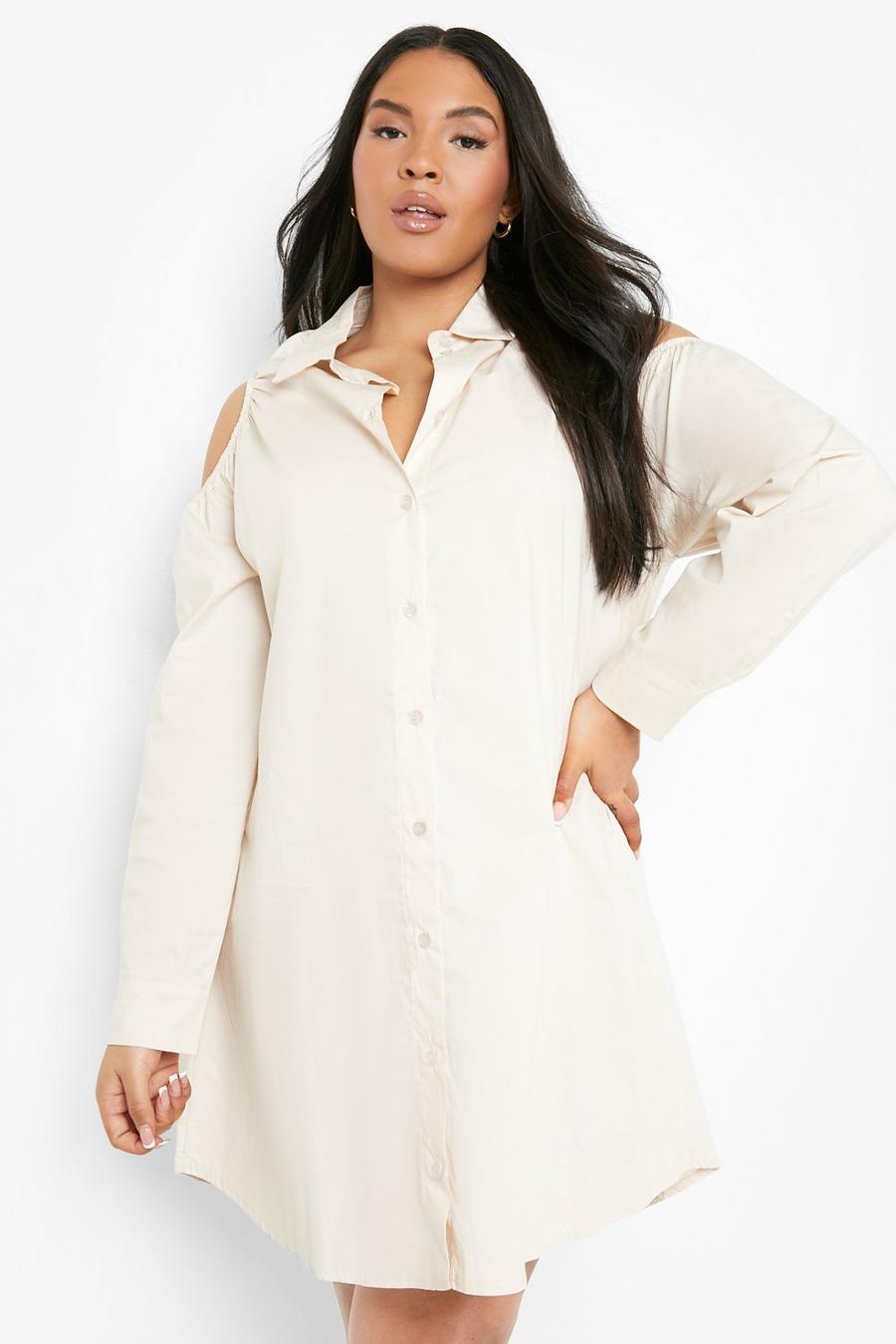 Stone Plus Poplin Cold Shoulder Shirt Dress image number 1