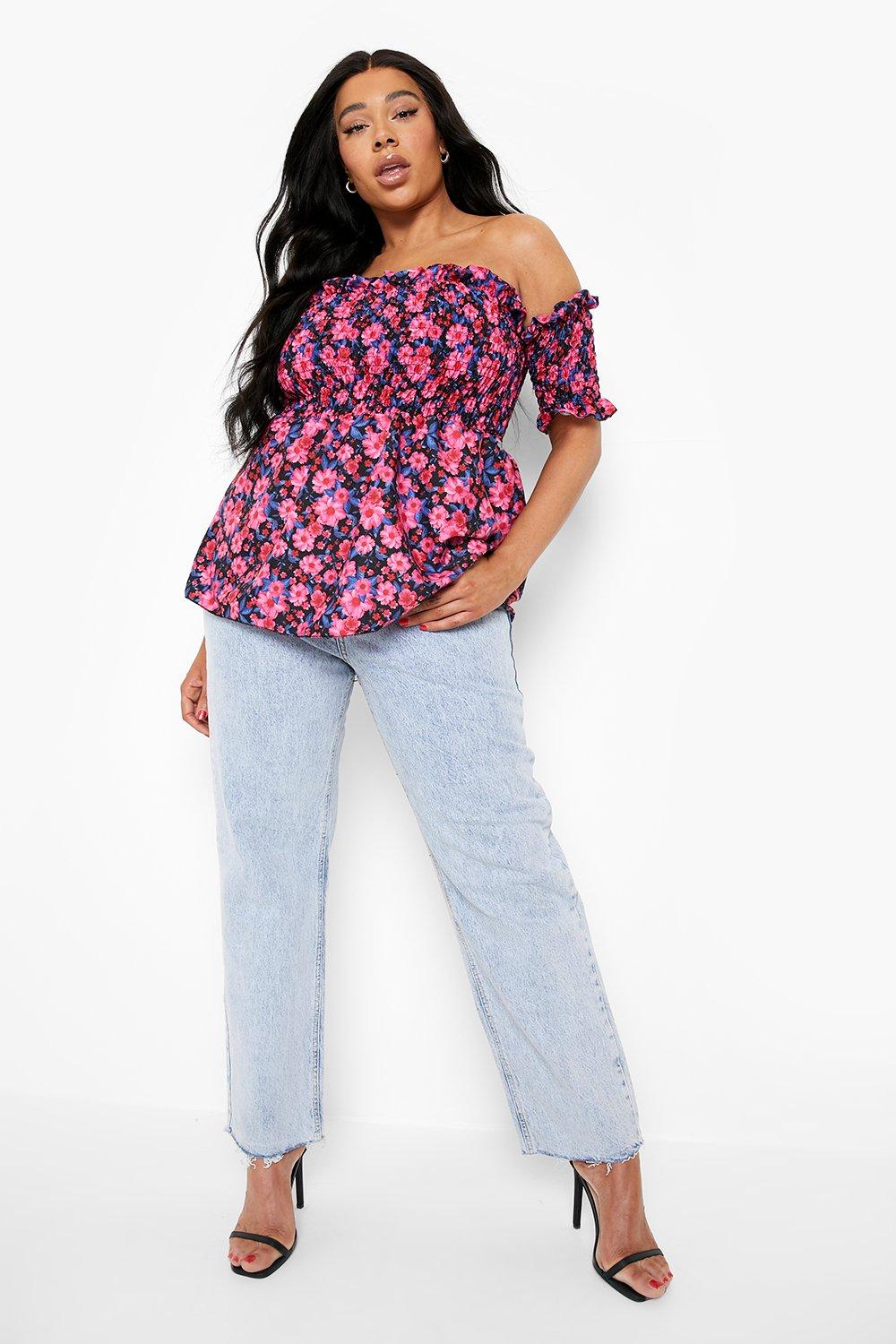 floral shirred bardot top