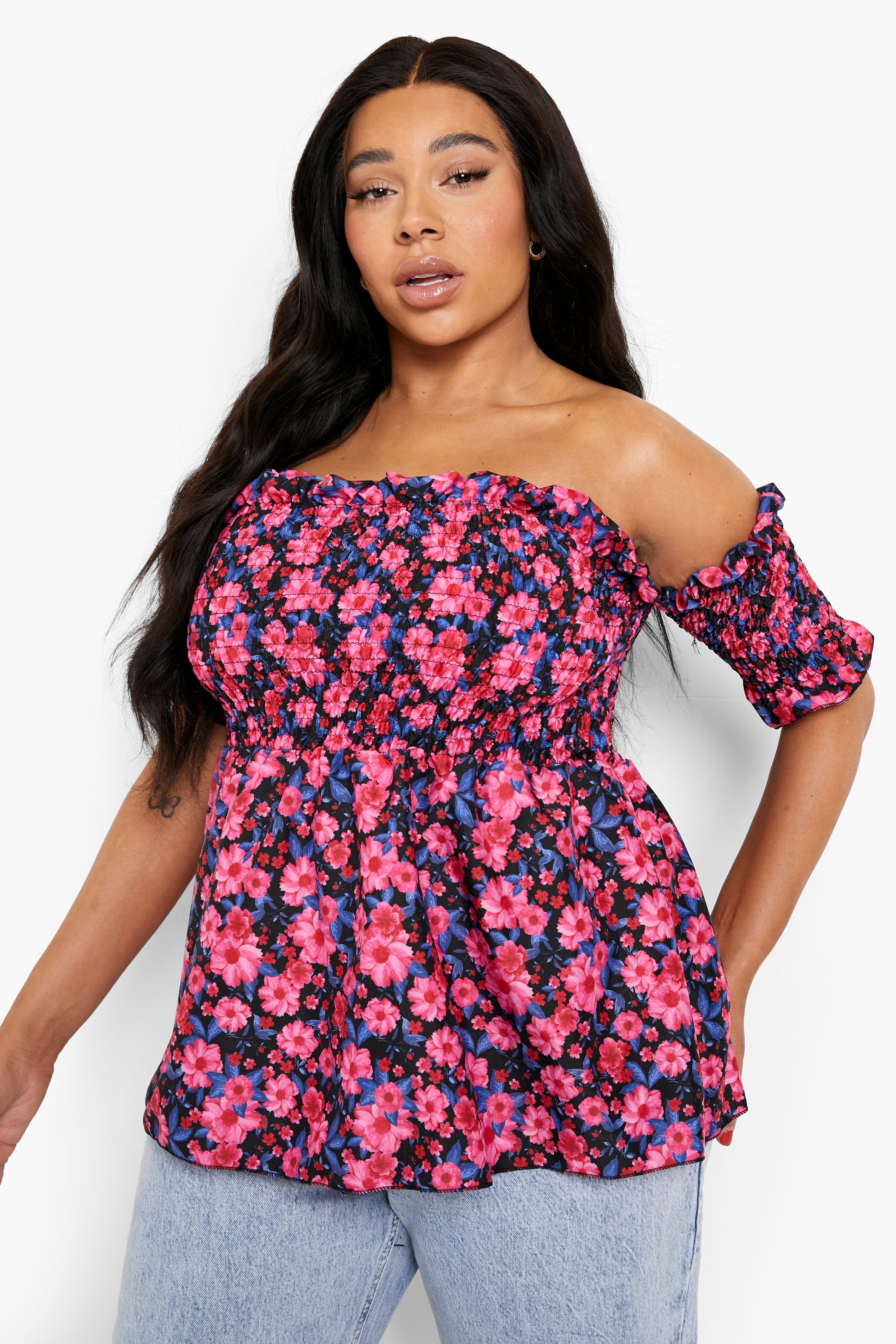 Plus Floral Shirred Bardot Top boohoo