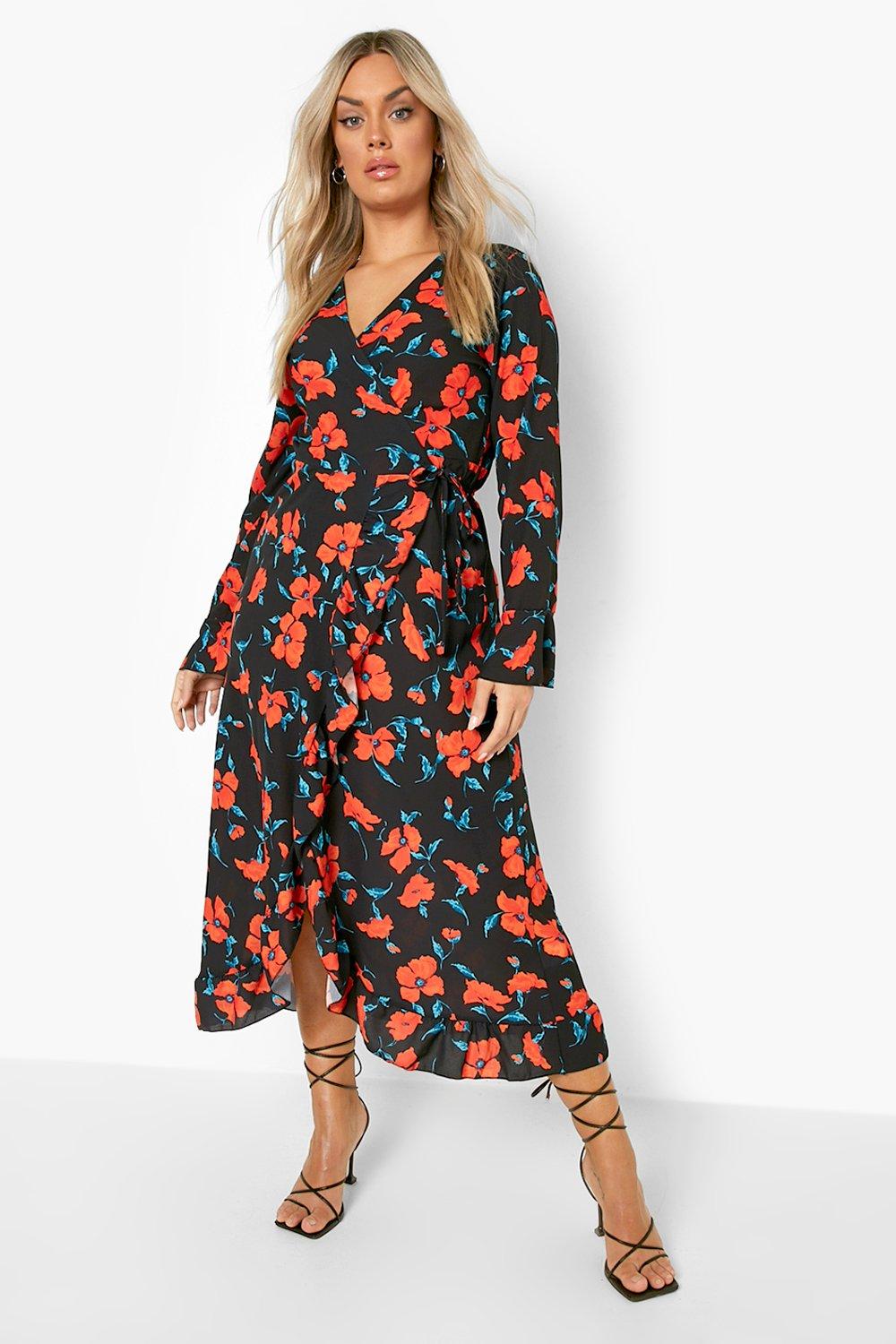 Shayna floral print 2024 wrap midi dress