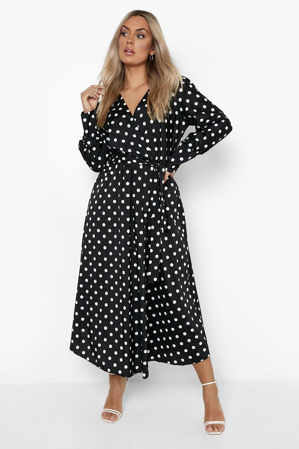 Plus Polka Wrap Belted Maxi Dress