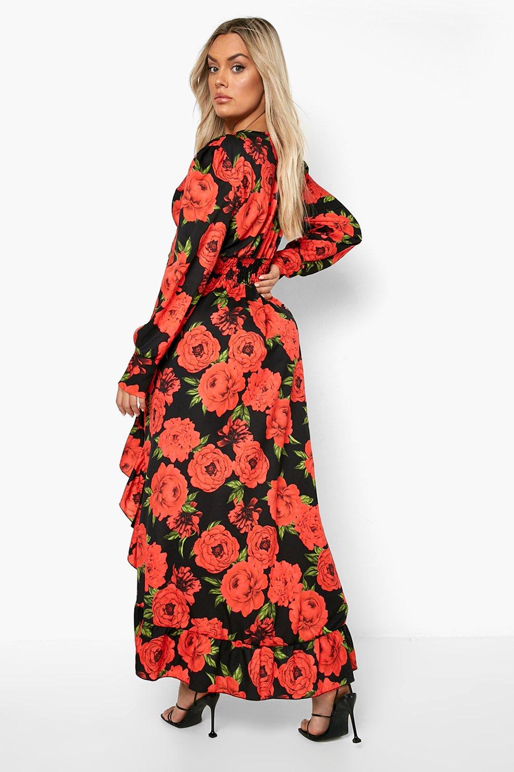 Plus Rose Ruffle High Low Midi Dress boohoo NZ