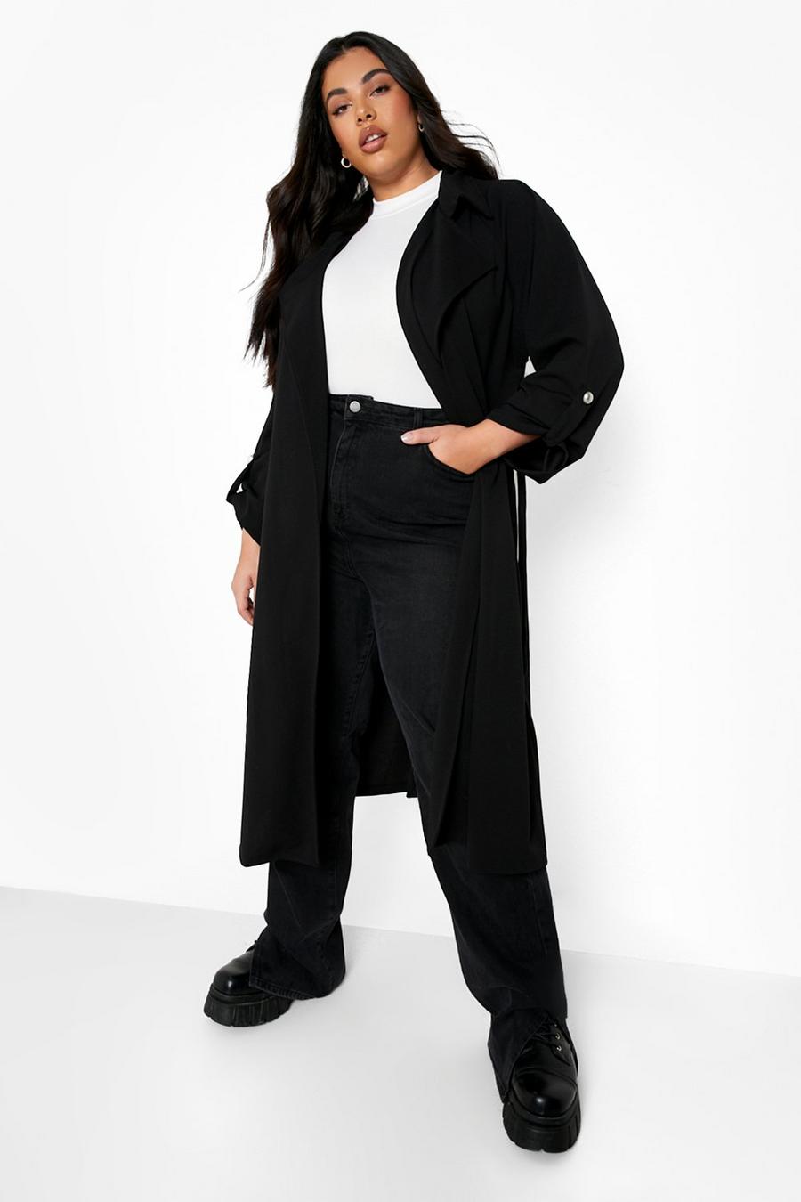 Black Plus Pearl Button Waterfall Duster image number 1